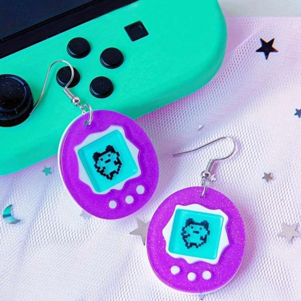Cute Acrylic Tamagotchi (Electronic Pet) Earrings. Fun And Unique.